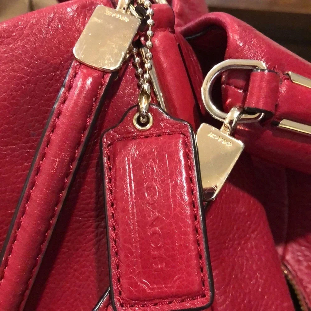 COACH Madison Phoebe Tumbled Red Leather Copper Lining 3 Section Shoulder Bag
